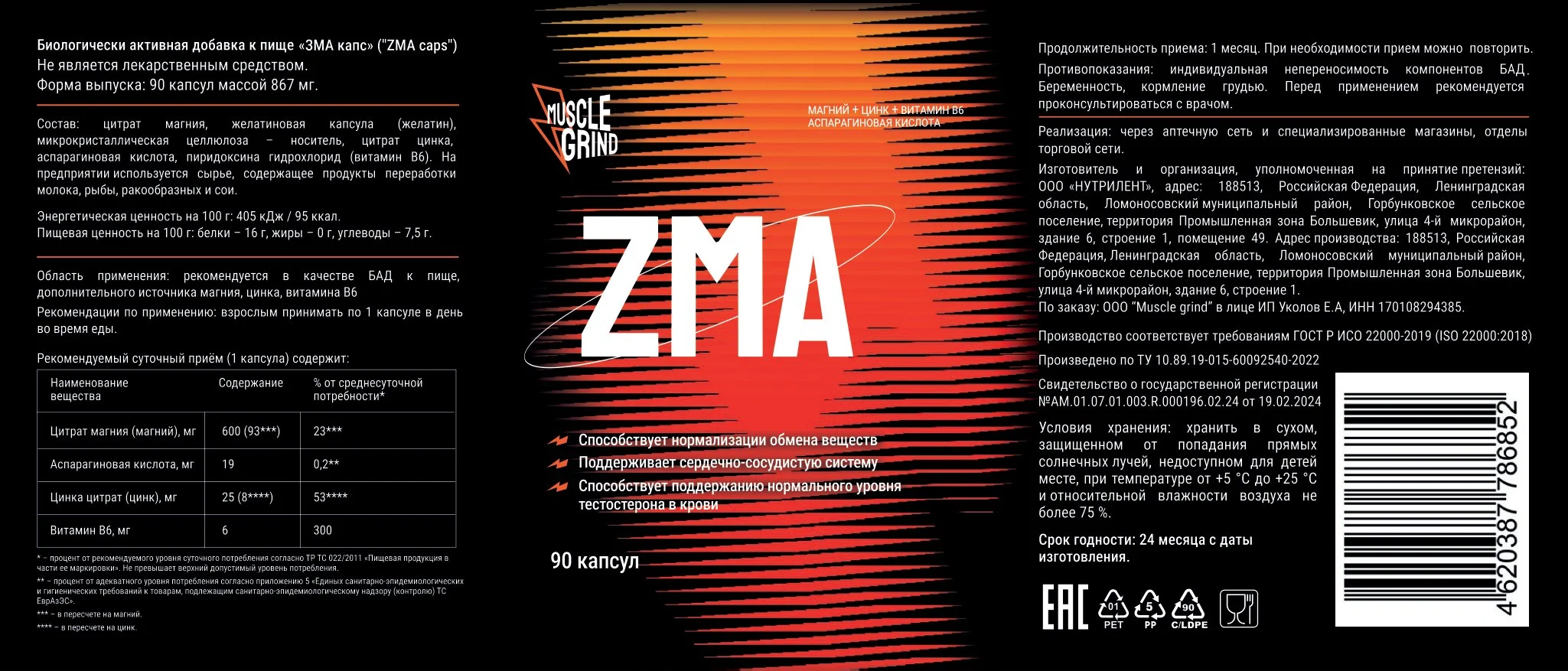 Этикетка ZMA: состав, способ применения, противопоказания